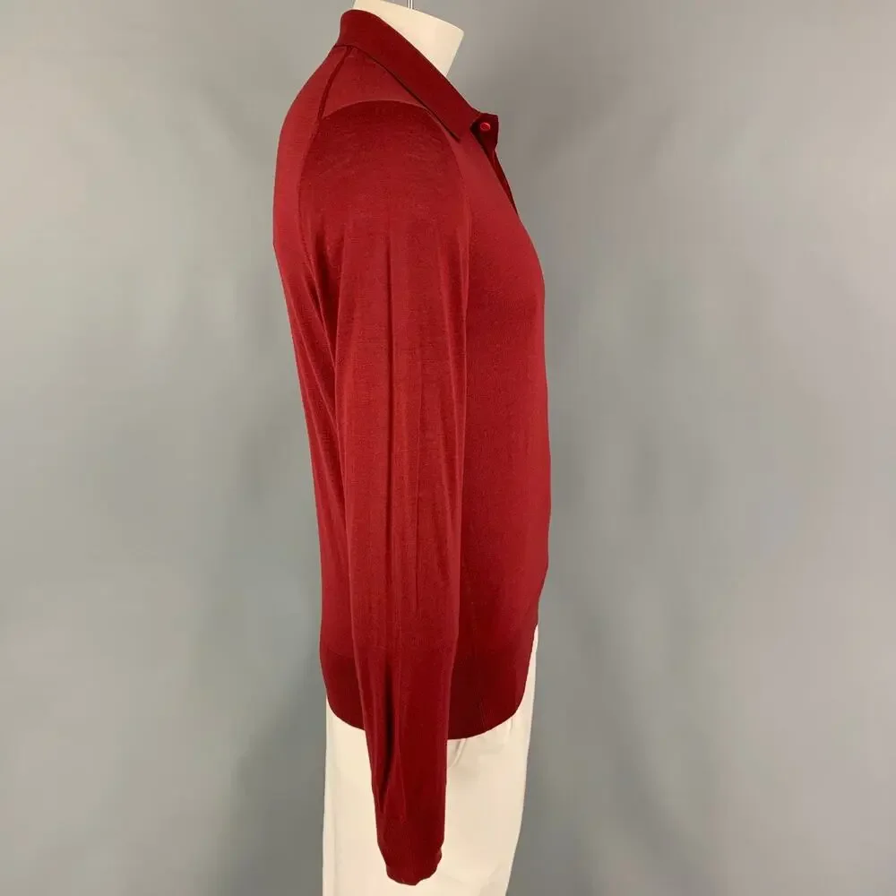PRADA Size L Burgundy Knitted Wool Polo Pullover